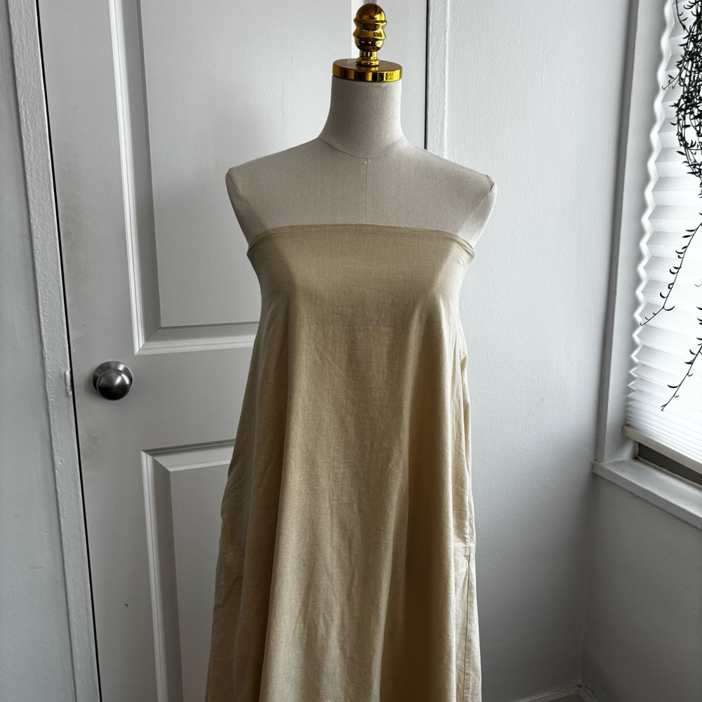 ZARA Beige Strapless Linen Dress - Picture 6 of 10